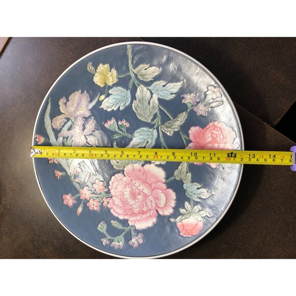MCM Vintage Asian Floral Charger Plate – Mid Century Modern Hand-Painted Macau - Picture 4 of 8